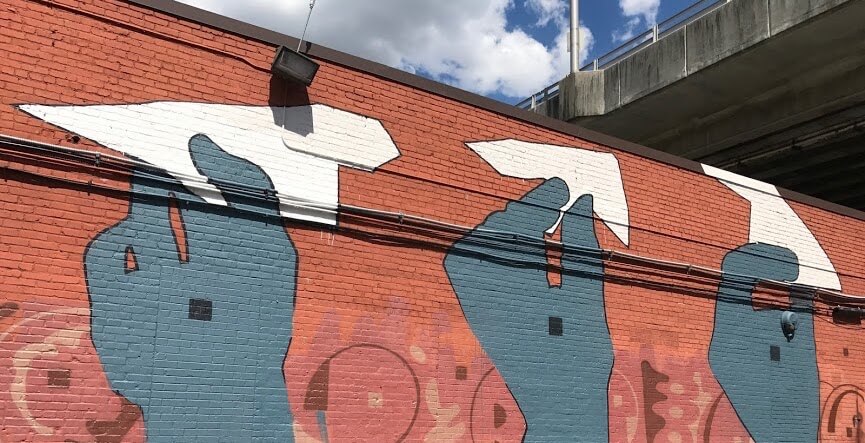 Mural of paper airplanes