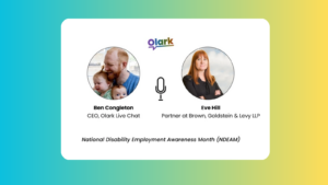 Eve Hill discusses the importance of good jobs for all, and how accessibility compliance, artificial intelligence, and remote work play a role in the landscape of the workforce for people with disabilities in a podcast with Olark. – Go Health Pro