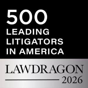 LawDragon's 2026 recognition badge for "500 Leading Litigators in America".